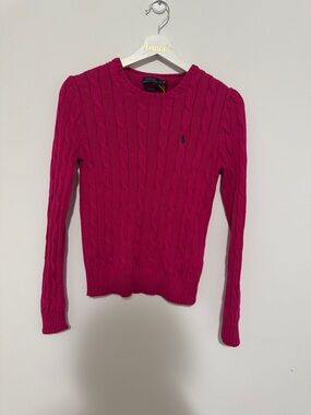 Polo by Ralph Lauren Hot Pink Cable-Knit Crewneck Sweater